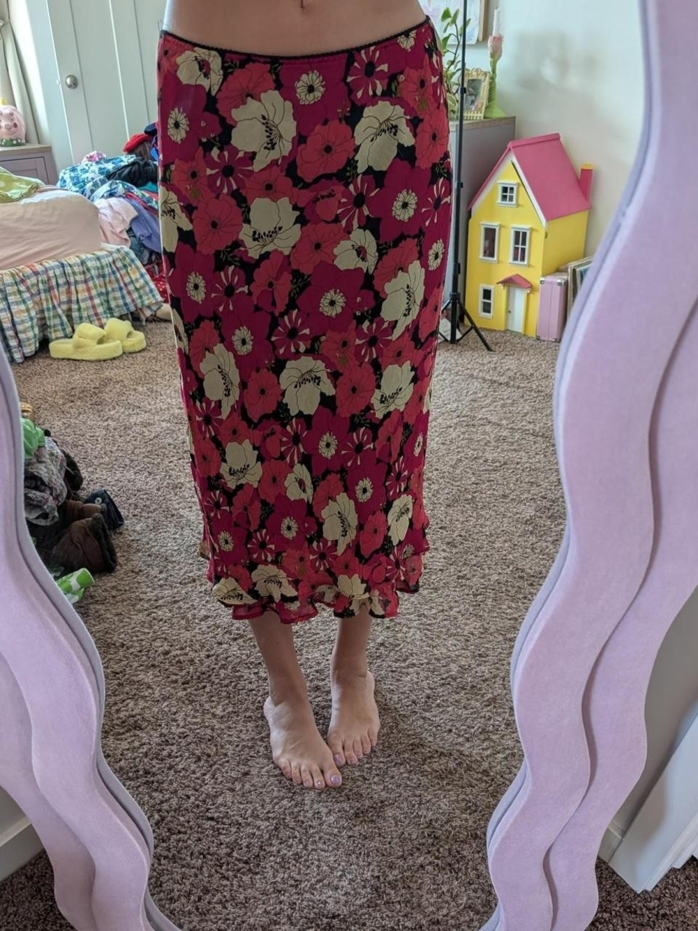 Style & Co. Fuchsia Pink Floral Midi Slip Skirt